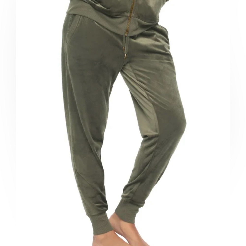 Black Bow Velour Olive Green Velvet Jogging Pants Lounge